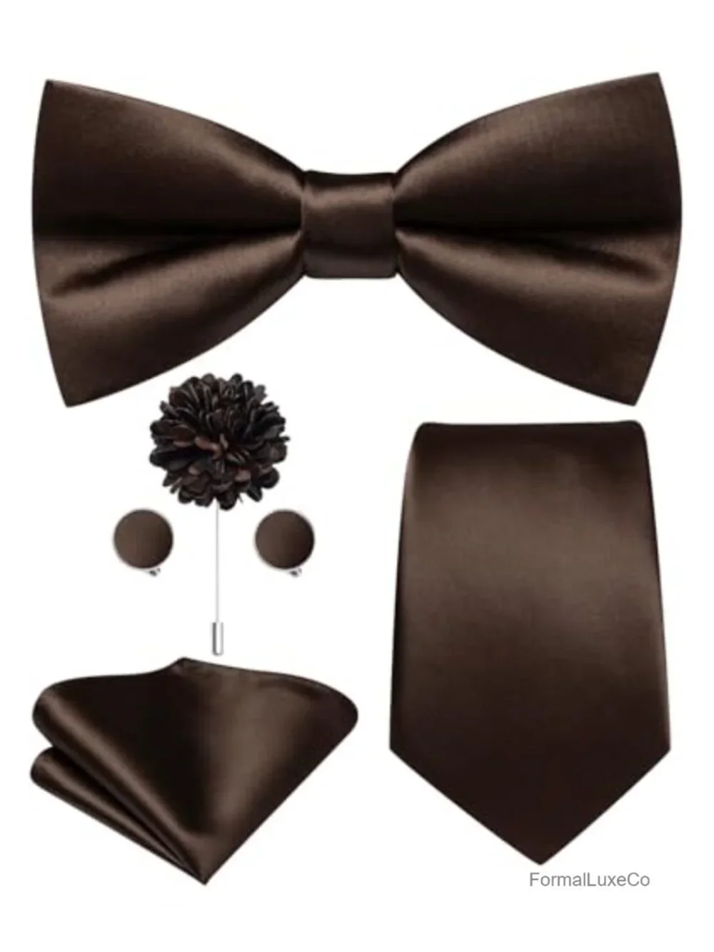 5pc Men's Silk Tie Set Pre-Tied Bowtie Pocket Square Cufflinks Lapel Pin Gift